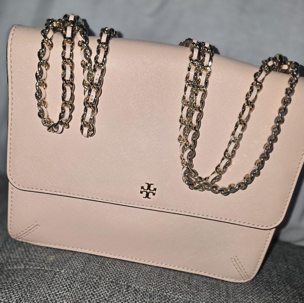 Tory Burch Pink Leather Crossbody Bag with Chain Strap